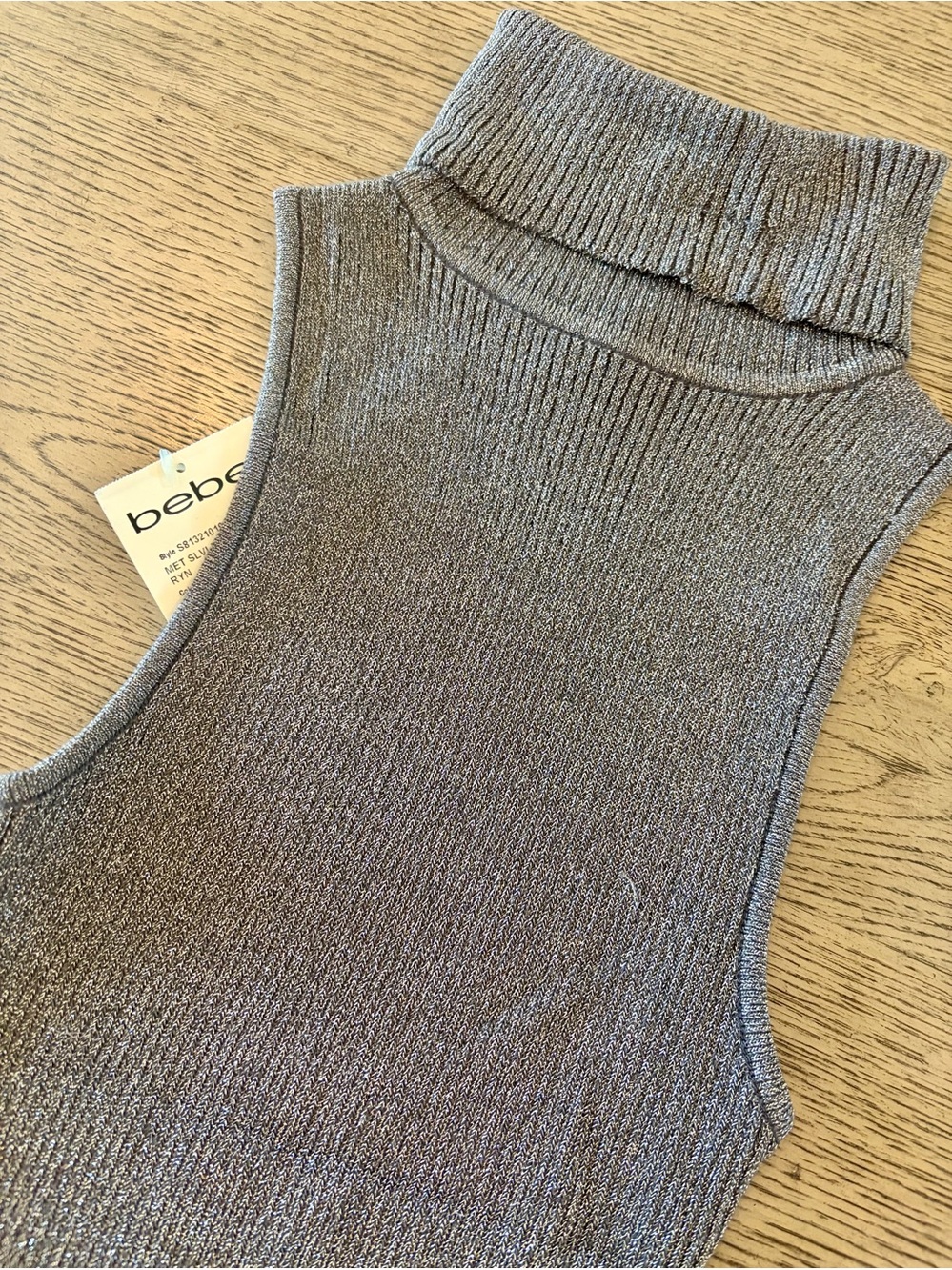 NWT Bebe Metallic Knit Sleeveless Turtleneck Top - Silver